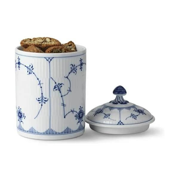 Royal Copenhagen Musselmalet Riflet Krukke M. Låg 5 Royal Copenhagen Musselmalet Riflet Krukke M. Låg - Billede 4